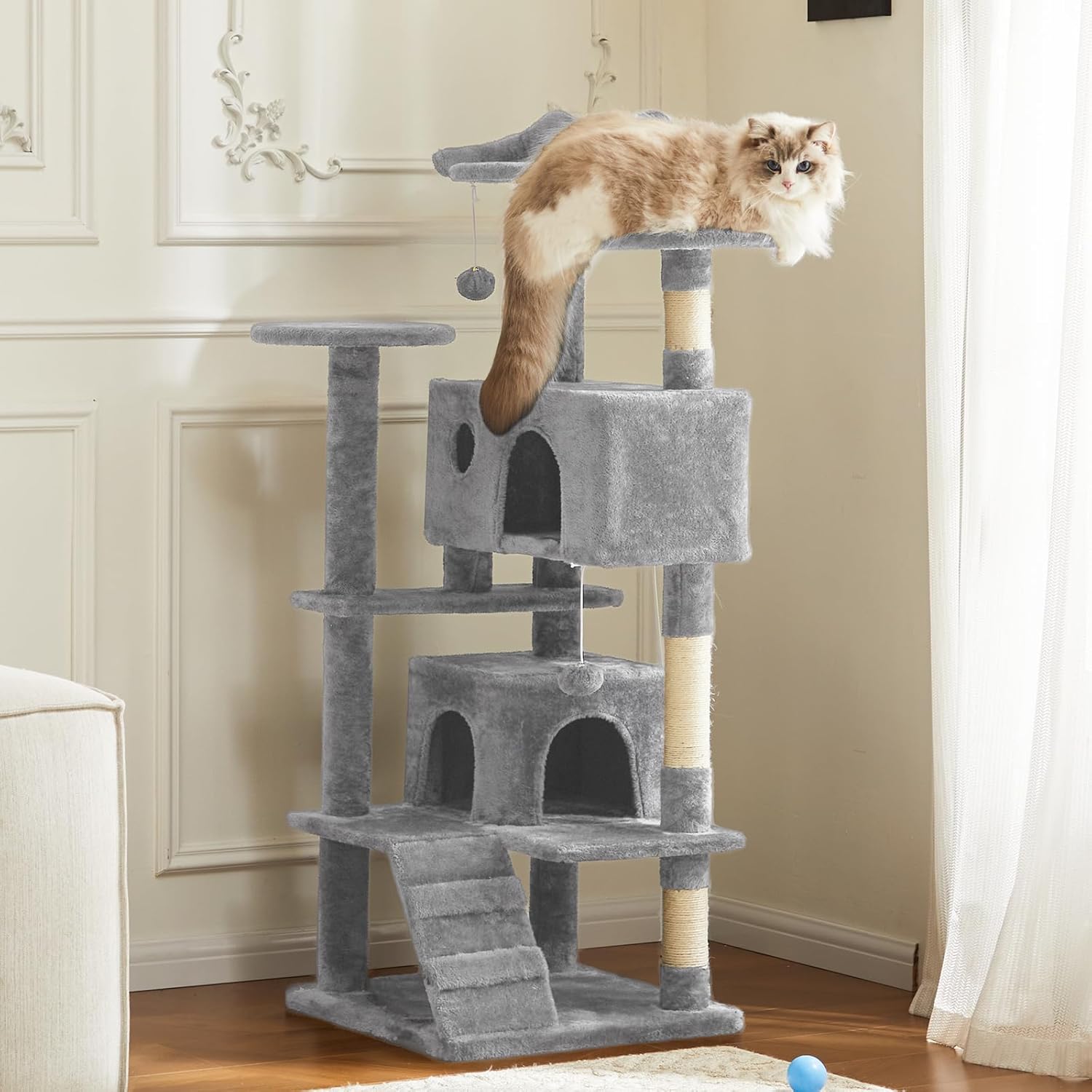 Zidora Kratzbaum XXL: Multi-Level Spielturm mit Sisal-Stämmen, Kuschelhöhle & Leiter für Katzen. Spiel & Ruhe kombiniert. 🐾