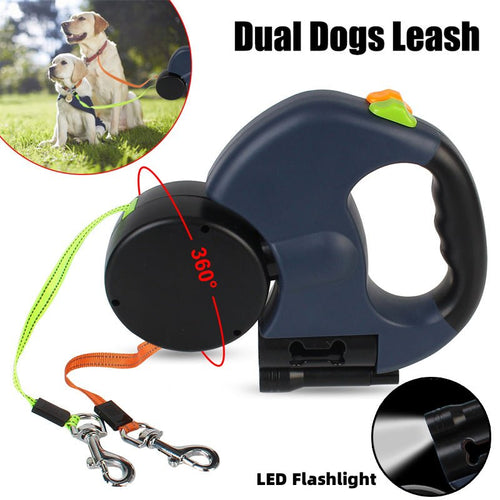 Retractable Dog Leash For Small Dogs Reflective Dual Pet Leash Lead 360 Swivel No Double Dog Walking Leash With Lights Pet Products Zidora
